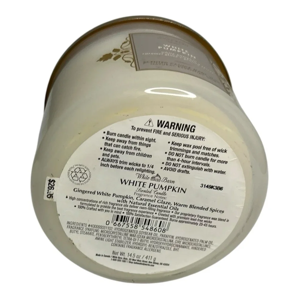 White Barn Bath & Body Works White Pumpkin 3 Wick Scented Candle 14.5 oz